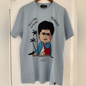 Avenue George v Paris T-Shirt Blue luxury Scarface Tony Montana rhinestones L
